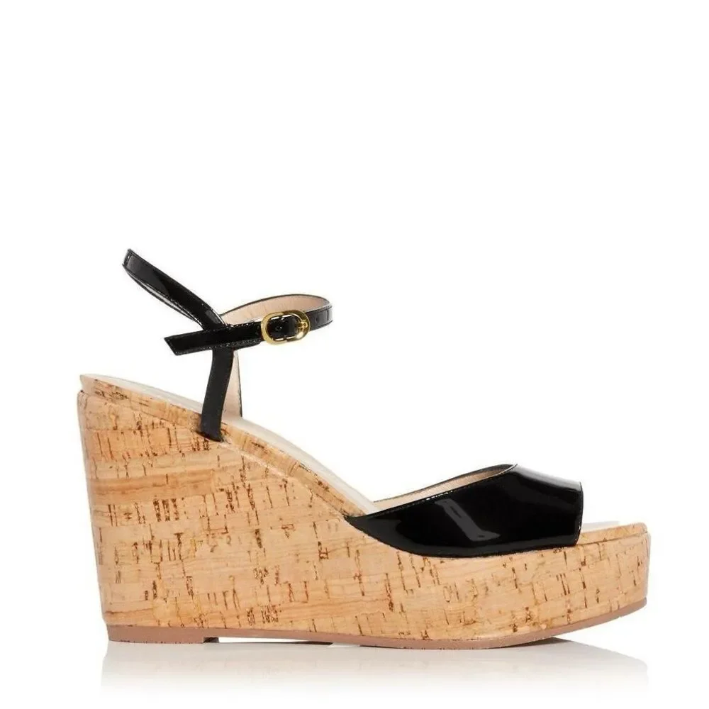 Stuart Weitzman Palmina Platform Wedge Sandals, Black, NWT, Size 37.5/7 - Picture 3 of 12